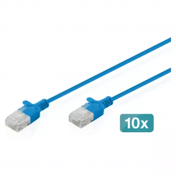 Verkkokaapeli CAT6 U-UTP ohut 3 m, sininen, DIGITUS, 10 kpl:n pakkaus