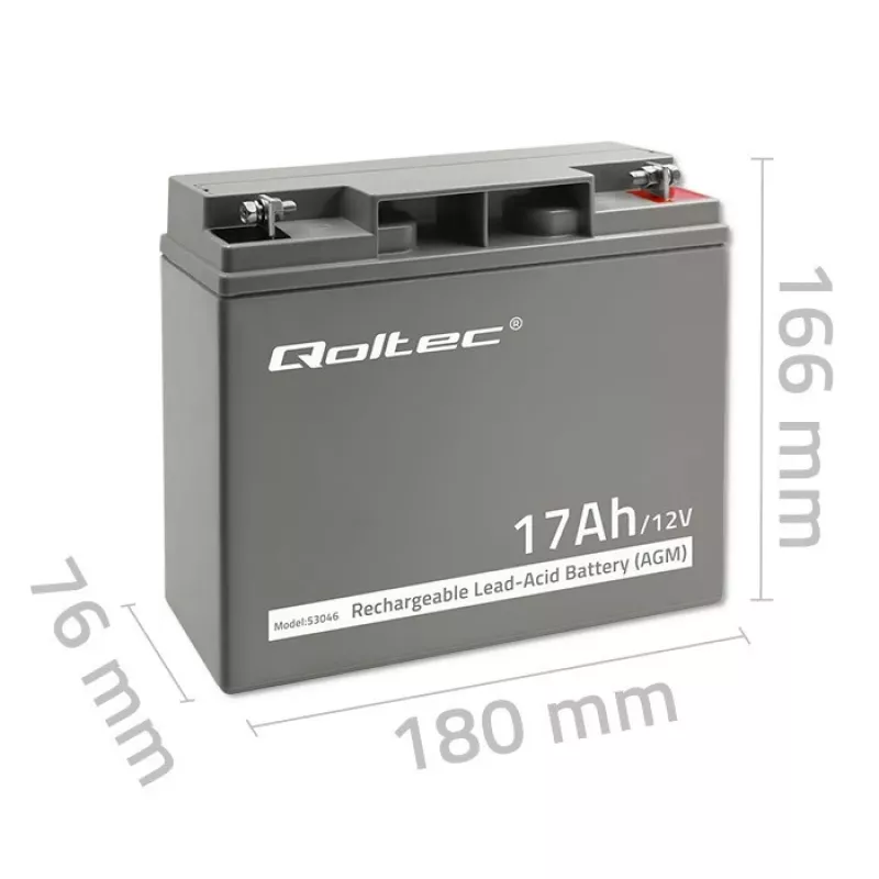 Qoltec 53046 AGM-akku 12 V 17 Ah, maks. 255 A