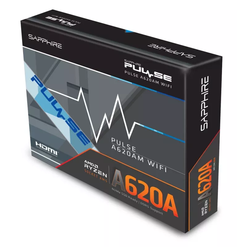 Emolevy Sapphire PULSE A620AM (microATX) kanta AM5, AMD A620A, DDR5, 2x DIMM, 64 GB, 2x M.2, Gigabit LAN
