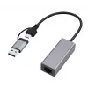 USB 3.1 Type-C gigabitin verkkosovitin Gembird A-USB3AC-LAN-01 — 1× RJ-45, 1000 Mbit/s, USB 3.2 Gen 1, metallikotelo, harmaa