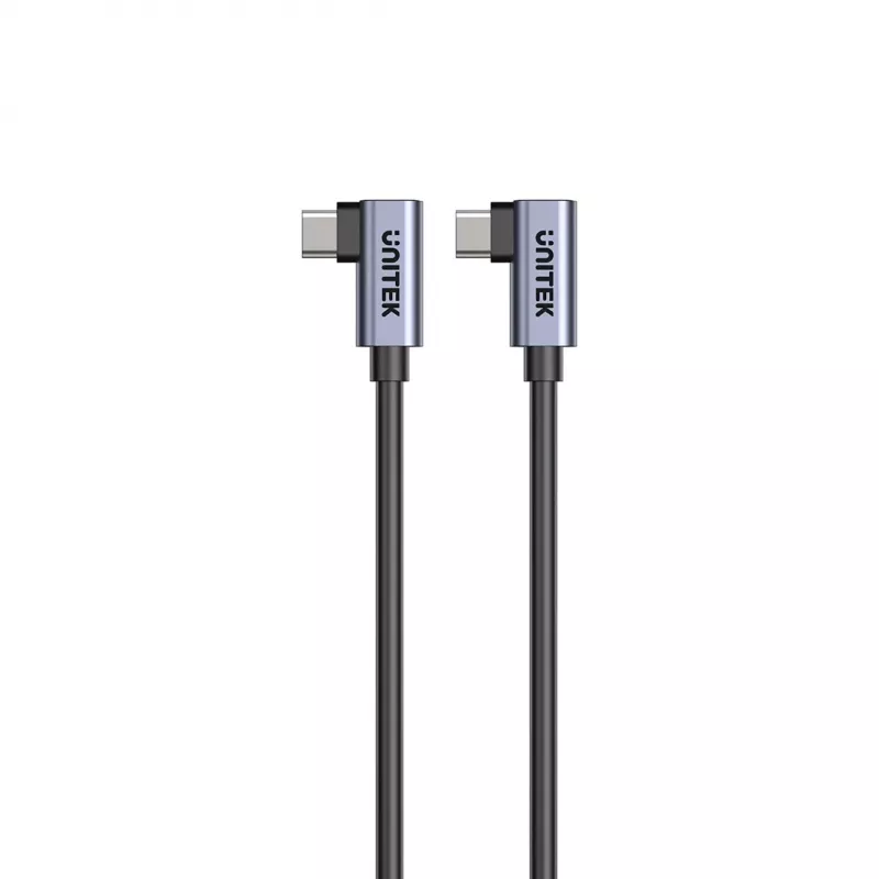USB-C-kaapeli Unitek C14147ABK01 90°–90° PD 100W 0,5 m, kulmaliitin–kulmaliitin, musta