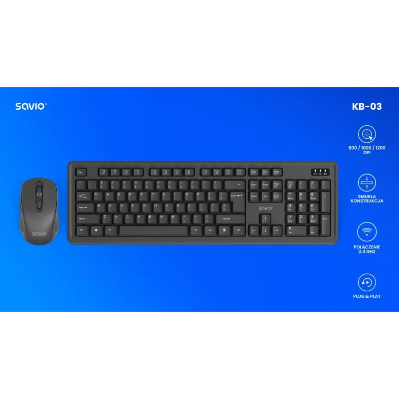 Savio KB-03 näppäimistö ja hiiri mukana Home/Office USB QWERTY US englanti musta