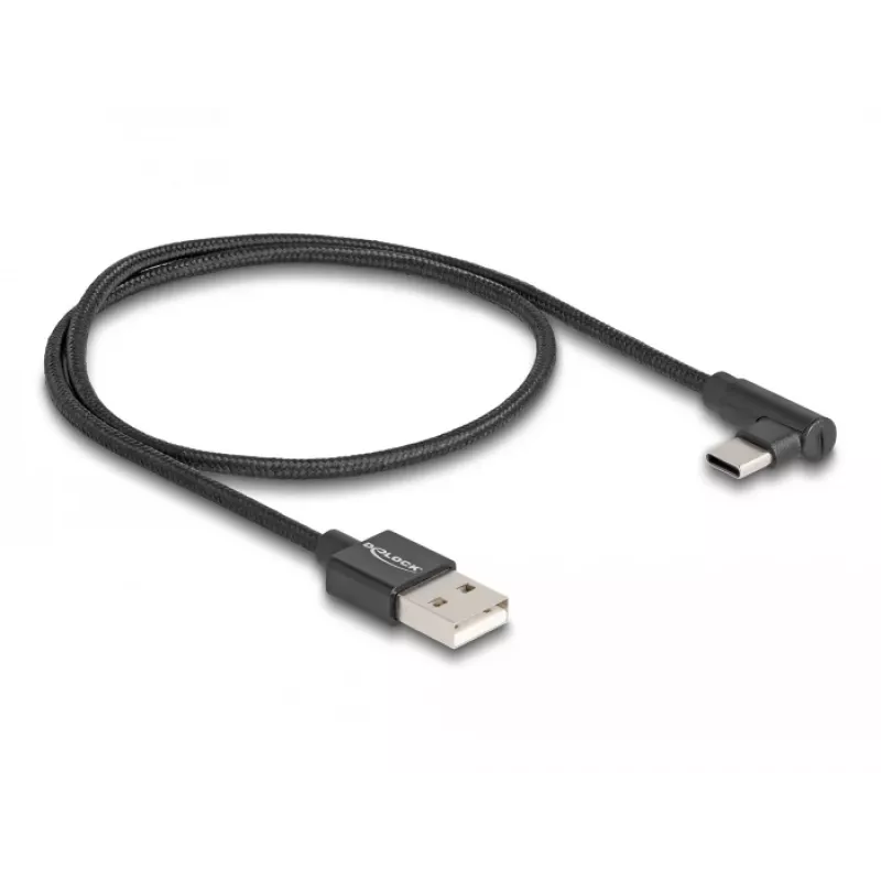 DeLOCK USB 2.0 -kaapeli Type-A uros USB Type-C uros kulma 0,5 m musta