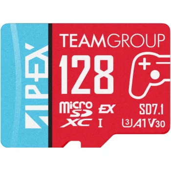 Team Group microSDXC-kortti APEX SD7.1 128 GB (MicroSD Express, punainen/sininen)