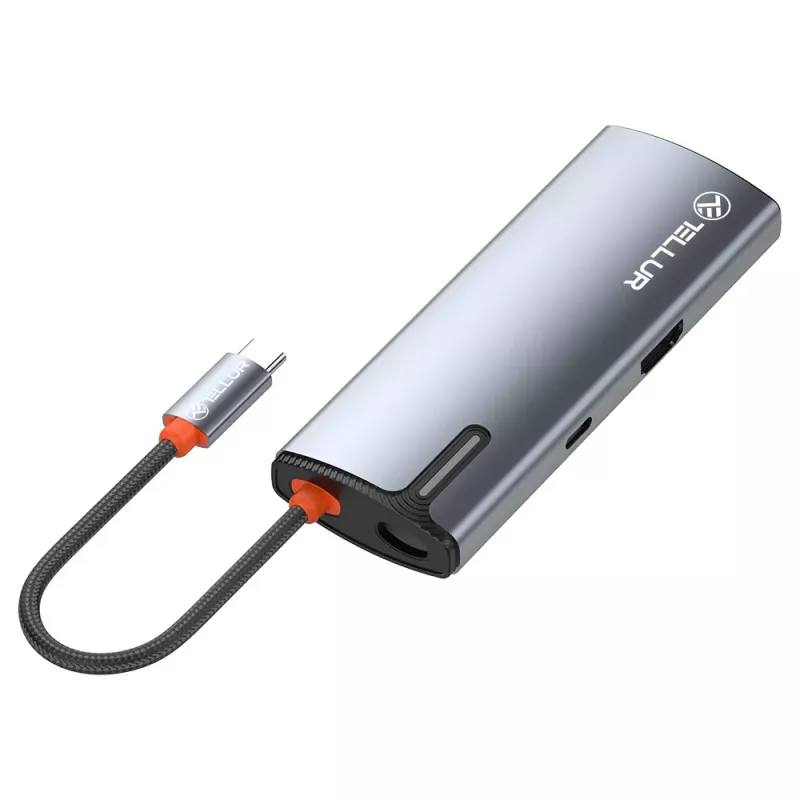 USB-C-keskitin Tellur TLL321061 PD 3.0 100W, HDMI-lähtö ja 3× USB 3.0 -liitäntää