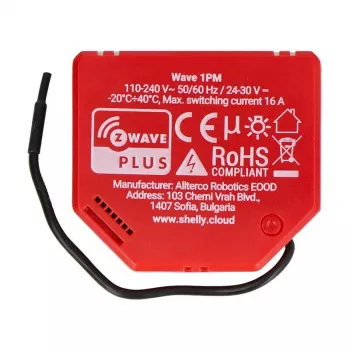 Älykytkin Shelly W 1PM muovi 16A 110–240V, Z-Wave, 868,4 MHz, punainen, 42×37×16 mm