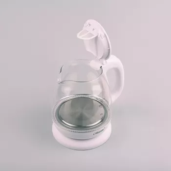 Maestro MR-055 sähköinen vedenkeitin valkoinen — 1 L, 1100 W, lasikotelo, taustavalo, vedenmäärän ilmaisin