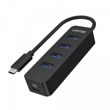 USB-keskitin Unitek uHUB Q4 – 4-porttinen USB 3.2 Gen 1 (Type-A) -keskitin, USB-C isäntä, 5 Gbit/s, 10 W, musta