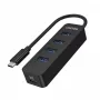 USB-keskitin Unitek uHUB Q4 – 4-porttinen USB 3.2 Gen 1 (Type-A) -keskitin, USB-C isäntä, 5 Gbit/s, 10 W, musta