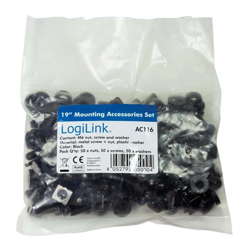 Ruuvipaketti LOGILINK AC116 — 50 mustaa ruuvia rack-tarvikkeisiin