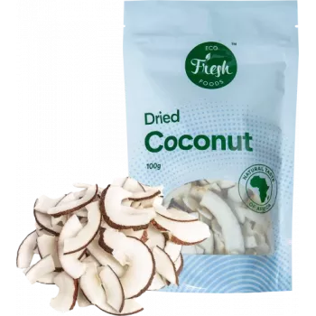 Kuivattu kookospähkinä Eco fresh foods 100 g – raastettua kuivattua kookoshiutaletta, 100 g pakkaus