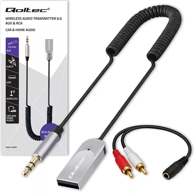 Langaton audion vastaanotinsovitin QOLTEC HiFi BT6.0 2xRC – Bluetooth-audiovastaanotin kaiuttimille ja autoradiolle