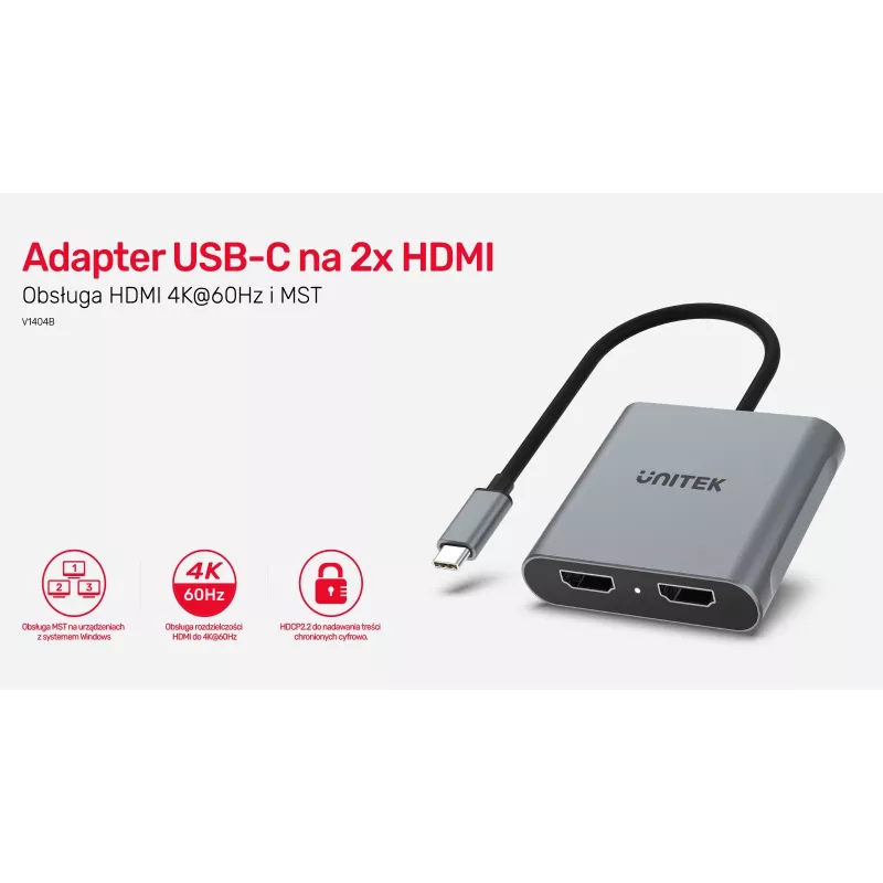UNITEK SOVITIN USB-C, 2x HDMI, 4K@60HZ, MST, V1404B (V1404B)