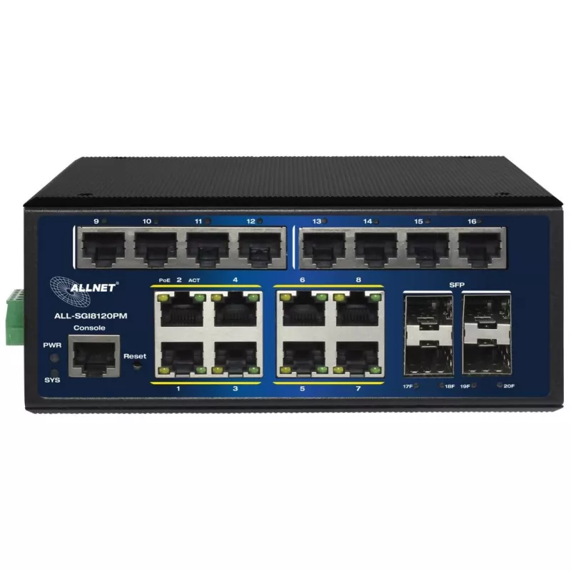 ALLNET ALL-SGI8120PM teollisuus-PoE+-kytkin 20+4 porttia 10/100/1000 Mbps