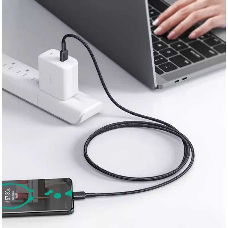 Aukey CB-CD45 USB-C – USB-C -kaapeli, Quick Charge, 0,9 m, musta