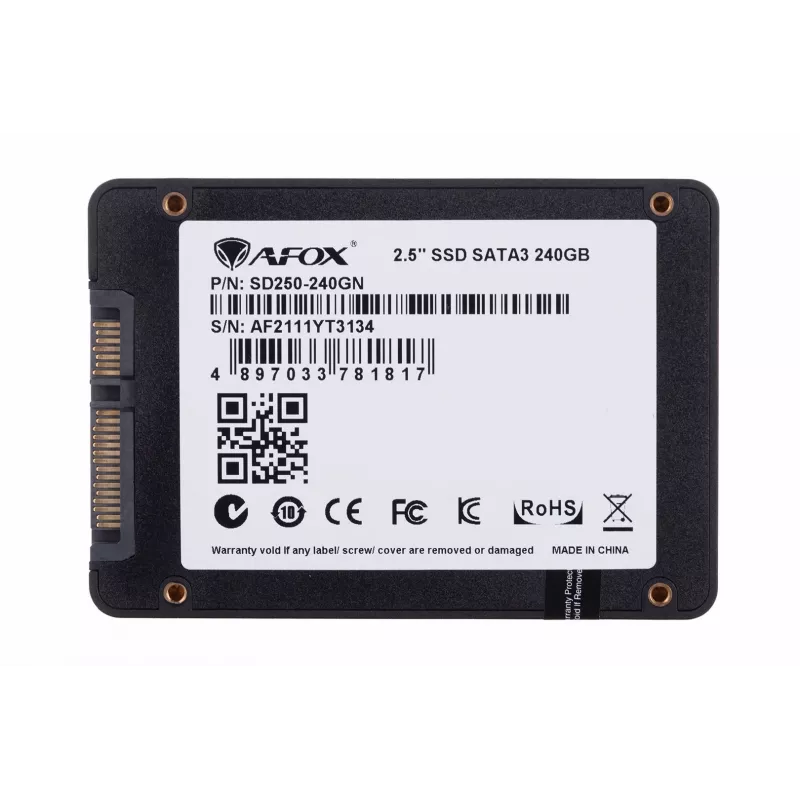SSD 2,5 tuuman AFOX SD250-240GN 240 GB SATA III TLC, 555/510 MB/s, 75k/70k IOPS