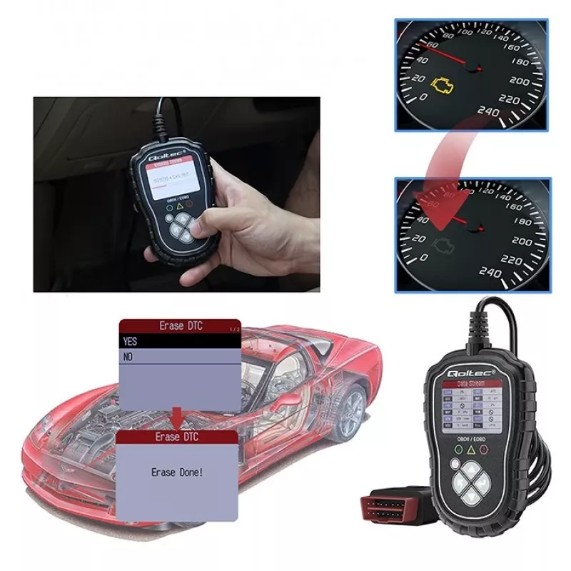 OBDII-diagnostiikkatesteri QOLTEC ProLine 50685 — ajoneuvon OBD-II-skanneri 8V/25V-järjestelmille