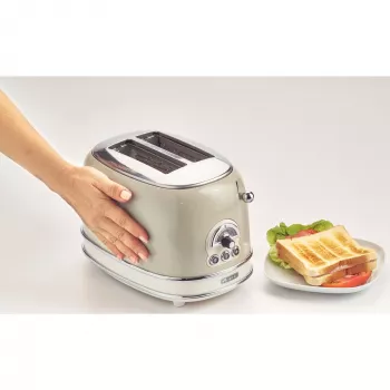 Ariete 155 Design 2 viipaleen leivänpaahdin ja voileipäteline, 6 paahtoastetta, 810 W, ruostumaton teräskotelo, irrotettava murulaatikko, pastellibeige