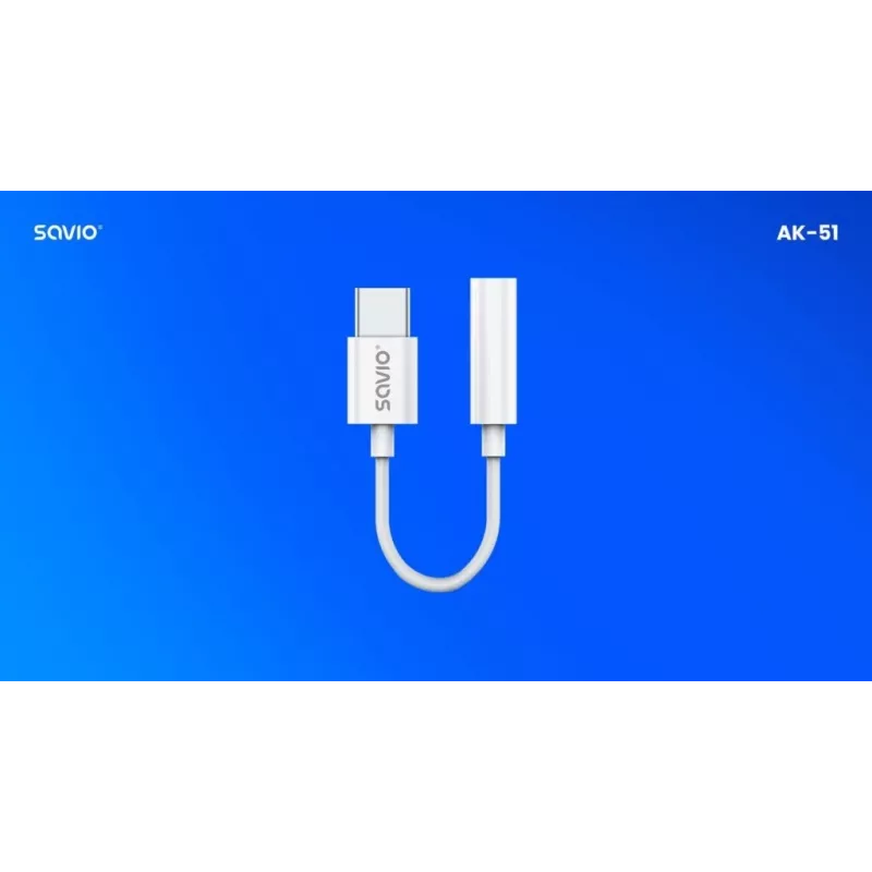 USB Type 3.1 C (M) – 3,5 mm Jack (F) audioadapteri valkoinen SAVIO AK-51