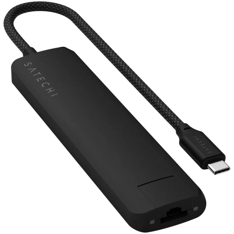 Satechi 7-in-1 USB-C ohut multiport-sovitin Ethernet (USB-C PD, 2x USB-A, HDMI 4K, Ethernet, kortinlukija micro/SD) (musta)
