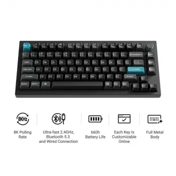 Mekaaninen näppäimistö Keychron Q1 Ultra 8K — 75% asettelu, USB + RF-langaton + Bluetooth, RGB, musta