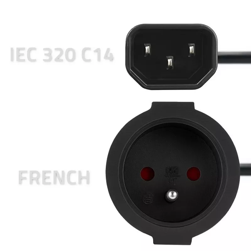 Verkkosovitin QOLTEC IEC 320 C14 - ranskalainen pistoke, 0,15 m kaapeli