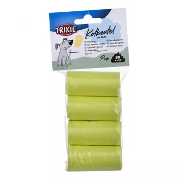 Trixie Lemon Scented M kakkapussit — 20 kpl per rulla, 4 rullaa (80 pussia), keltainen muovi