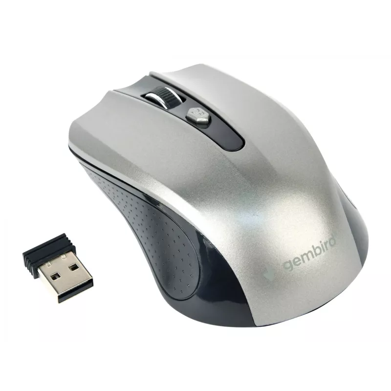 Langaton hiiri GEMBIRD MUSW-4B-04-BG — oikeakätinen, optinen 1600 DPI, 4 painiketta, RF Wireless, musta/harmaa