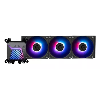 All-in-One-nestekkühler MSI MAG Coreliquid A15 360 — 3x 120 mm tuuletin, jäähdytin 394 x 120 x 27 mm, pumppu 5V, RGB, tukee LGA 1851