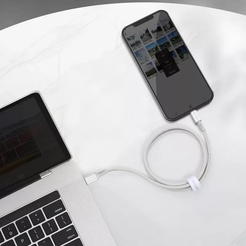 USB-C - Lightning Baseus High Density punottu kaapeli, 20W, PD, 2m (valkoinen)