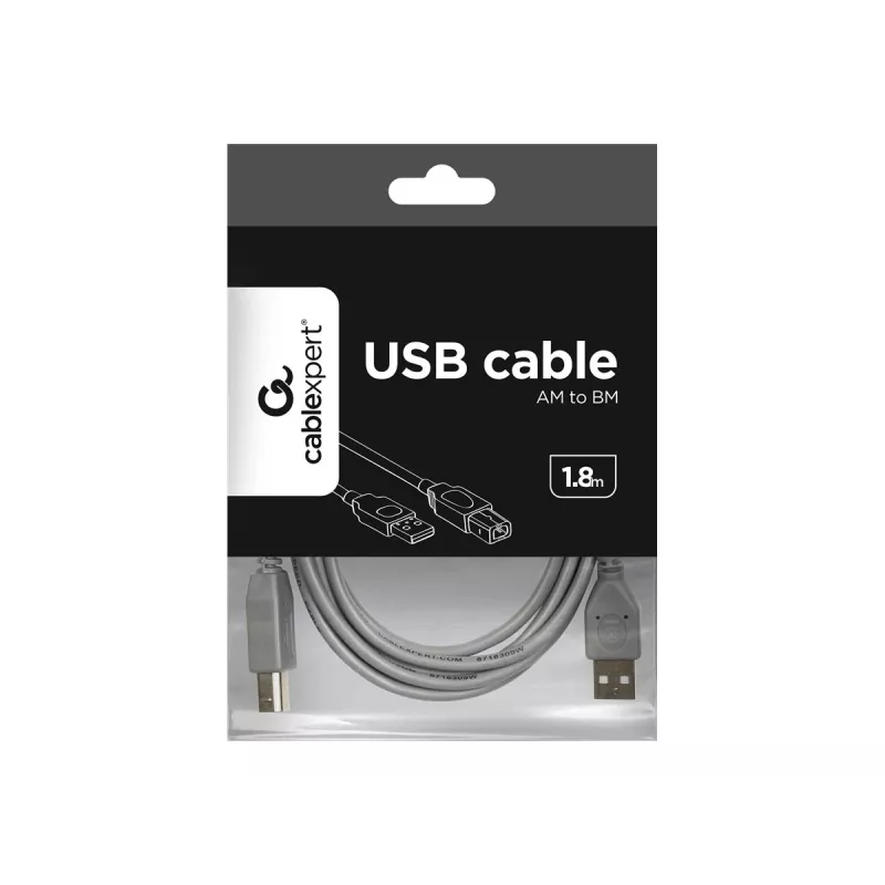 USB 2.0 A-uros B-uros -kaapeli, 1,8 m, harmaa
