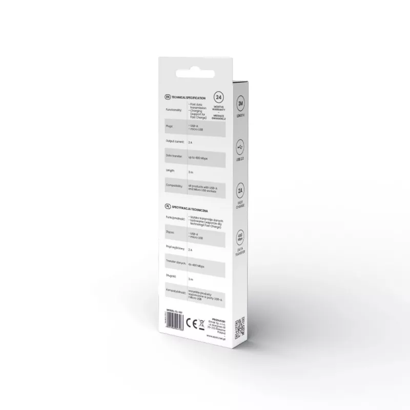 Savio USB 2.0 USB A - Micro USB valkoinen CL-167 3 m kaapeli