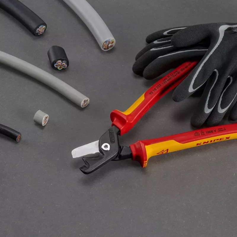 Kaapelileikkuri Knipex 95 18 225 VDE, eristetyt kahvat, pituus 225 mm