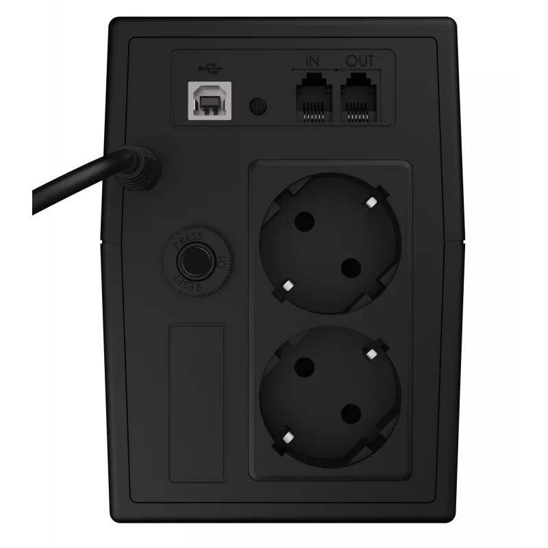 Keskeytymätön virtalähde Green Cell UPS02 0,8 kVA (480 W) line-interactive, LCD, 2× Type-F pistorasiaa, USB-B, RJ-45, RJ-11