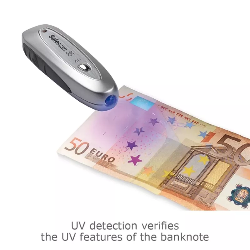 Safescan 35 kannettava väärennettyjen seteleiden tunnistin, UV / magneettinen / turvalanka