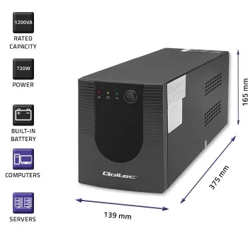 Keskeytymätön virransyöttö UPS Qoltec 53775 1,2 kVA 720 W 4 AC-pistorasiaa
