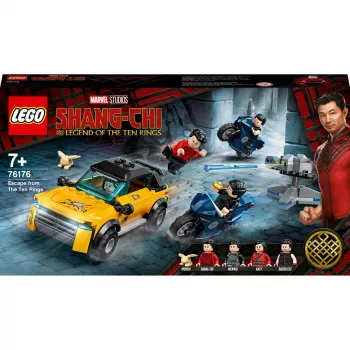 LEGO-sarja Marvel Escape from the Ten Rings 76176 minihahmoilla ja ajoneuvoilla