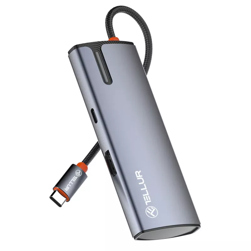 USB-C-keskitin Tellur TLL321061 PD 3.0 100W, HDMI-lähtö ja 3× USB 3.0 -liitäntää
