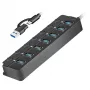 USB 3.2 Gen 1 -keskitin, 7 porttia on/off-kytkimellä, musta