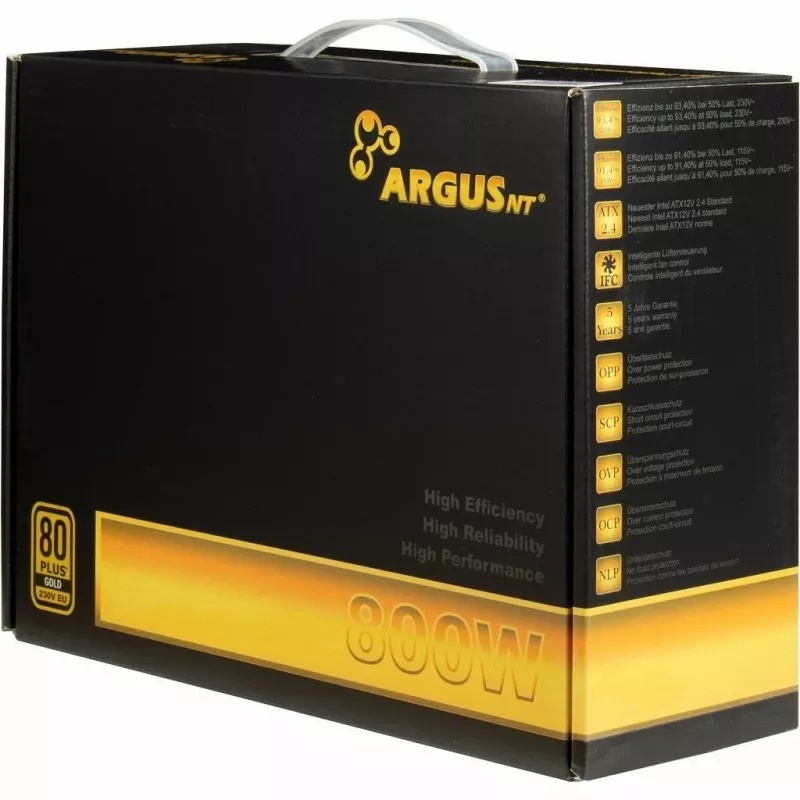 Virtalähde Inter-Tech Argus GPS-800 800W, 80+ Gold, ATX, 14cm tuuletin