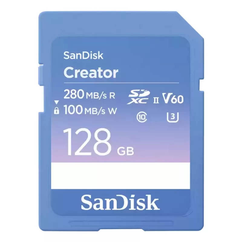 SanDisk Creator SD-muistikortti UHS-II 128 GB siirtonopeudet jopa 280 MB/s