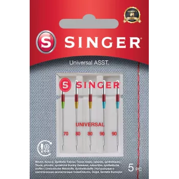 SINGER ompelukoneen neulat Universal ASST 5PK — sekalaiset koot kudotuille kankaille