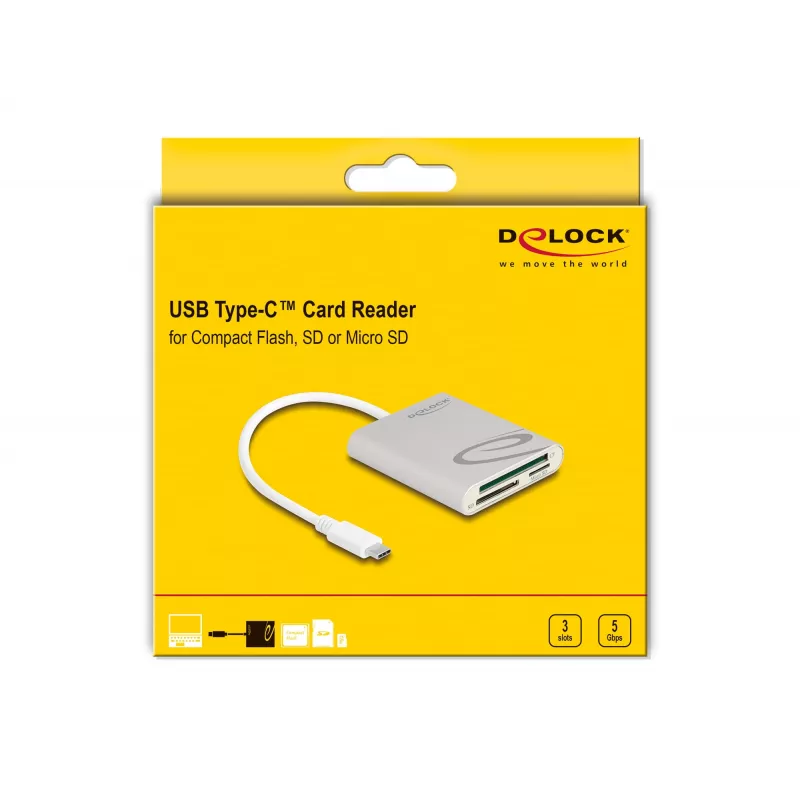 Kortinlukija DeLOCK 91005 USB 3.2 Gen 1 Type-C harmaa CF MMC MicroSD