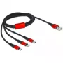 USB-latauskaapeli DeLOCK 3-in-1 Type-A Lightning / 2 x USB Type-C 1 m musta / punainen