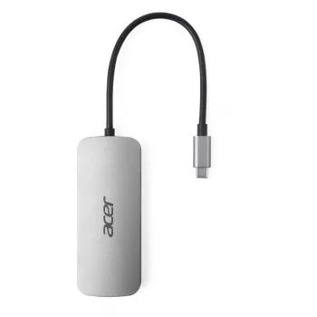 7-in-1 USB-C-adapteri Acer — USB 3.2 Gen 1 Type-C, 3x USB-A, HDMI, SD/MicroSD, 100W PD, hopea