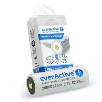 Ladattava akku everActive EV26650-52M 3,7V 5200mAh Micro-USB-lataustoiminnolla