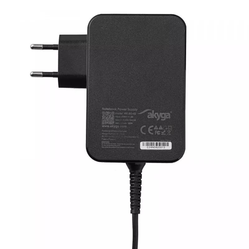 Akyga AK-ND-82 USB-C GaN kannettavan virtalähde 90 W, PD 3.0, 5–20 V, 1,8 m kaapeli, musta
