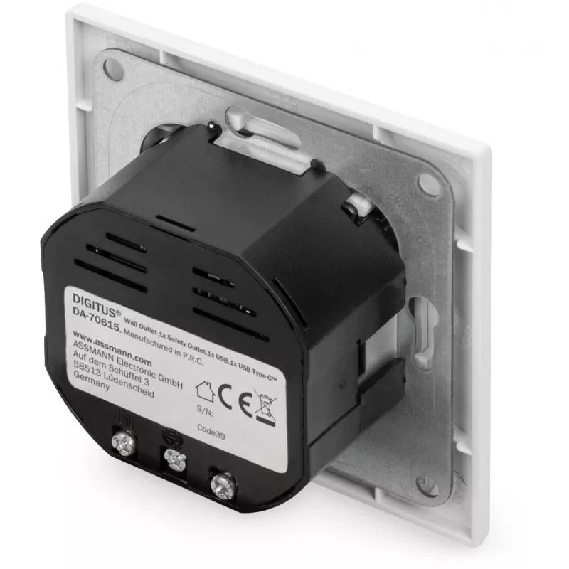 DIGITUS DA-70615 - pistorasia - 2P+E - tyyppi F, USB, USB Type-C - kannella - 1 pistorasia, 2 USB-liitäntää - 2.8 A - valkoinen, RAL 9003