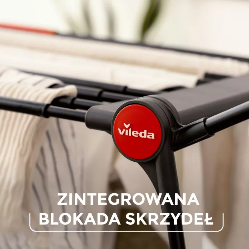 Kuivausteline VILEDA Infinity Flex Ultimate Teleskooppi — musta, pinnoitettu alumiini, 30 m kuivausala, taitettava, rullat