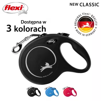 Flexi New Classic L -flexi 5 m musta – hihna, suurille koiraroduille (25–45 kg), enimmäiskuormitus 50 kg